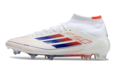 Men's Adidas F50 Elite Mid FG Firm Ground High-Tops Football Boots - White/Blue/Red