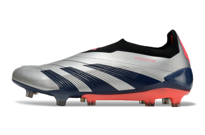 Men's Adidas Predator 24 Elite laceless FG Firm Ground Low-Tops Football Boots - Silver/Blue/Red