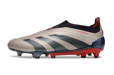 Men's Adidas Predator Elite Laceless FG Firm Ground Low-Tops Football Boots - Platinum Metallic/Aurora Black/Carbon