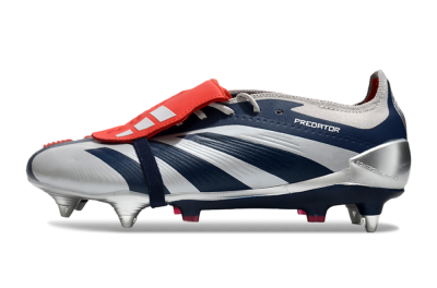 Men's Adidas Predator Elite Foldover Tongue SG Soft Ground Low-Tops Football Boots - Silver/Blue/Red