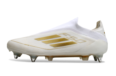 Men's Adidas F50 Elite Laceless SG Soft Ground Low-Tops Football Boots - White/Gold