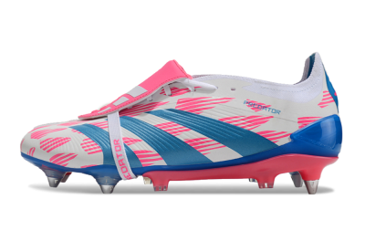 Men's Adidas Predator Elite Foldover Tongue SG Soft Ground Low-Tops Football Boots - White/Pink/Blue