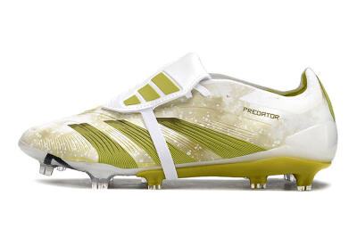 Men's Adidas Predator Elite Foldover Tongue FG Firm Ground Low-Tops Football Boots - White/Yellow/Green