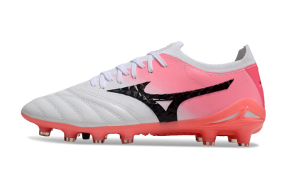Unisex Mizuno Morelia Neo 3 FG Firm Ground Low-Tops Football Boots - White/Black/Pink