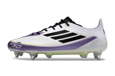 Men's Adidas F50 Elite Messi SG Soft Ground Low-Tops Football Boots - White/Black/Purple