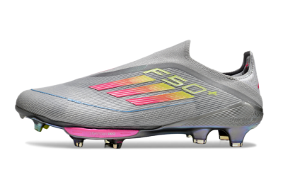 Men's Adidas F50+ Lightstrike Elite Laceless FG Firm Ground Low-Tops Football Boots - Grey/Pink/Yellow