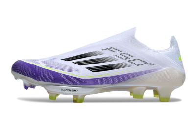 Men's Adidas F50+ Elite Lightstrike Pro Laceless FG Firm Ground Low-Tops Football Boots - White/Purple/Black