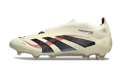 Unisex Adidas Predator Elite Laceless FG Firm Ground Low-Tops Football Boots - Beige/Red/Black