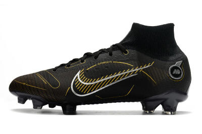Unisex Nike Mercurial Superfly 8 Elite FG Firm Ground High-Tops Football Boots - Black/Gold/Silver