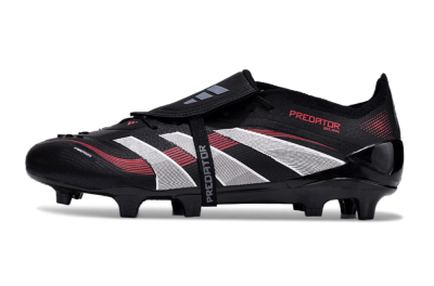 Unisex Adidas Predator Elite Foldover Tongue 2025 Stealth Victory FG Firm Ground Low-Tops Football Boots - Black/White/Red