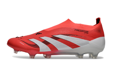 Men's Adidas Predator+ 24 Laceless FG Firm Ground Low-Tops Football Boots - Red/White/Black