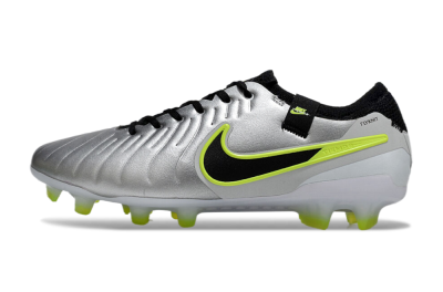 Men's Nike Tiempo Legend 10 Elite AG Artificial Grass Low-Tops Football Boots - Silver/Black/Yellow