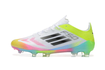 Men's Adidas F50 Elite FG Firm Ground Low-Tops Football Boots - White/Pink/Yellow