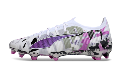 Men's Puma Ultra Ultimate FG Firm Ground Low-Tops Football Boots - White/Purple/Black