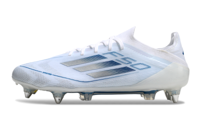 Men's Adidas F50 Elite SG Soft Ground Low-Tops Football Boots - White/Silver/Blue