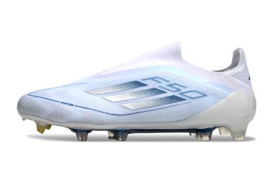 Men's Adidas F50 Elite Laceless FG Firm Ground Low-Tops Football Boots - White/Silver/Blue
