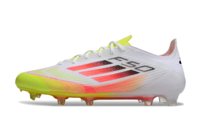 Men's Adidas F50 Elite FG Firm Ground Low-Tops Football Boots - White/Yellow/Red