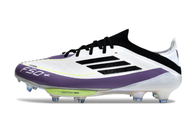 Men's Adidas F50 Elite FG Firm Ground Low-Tops Football Boots - White/Black/Purple