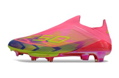 Men's Adidas F50+ Elite Lightstrike Pro Laceless FG Firm Ground Low-Tops Football Boots - Pink/Blue/Yellow