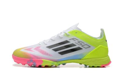 Men's Adidas F50 Pro TF Artificial Turf Low-Tops Football Shoes - White/Pink/Black/Yellow