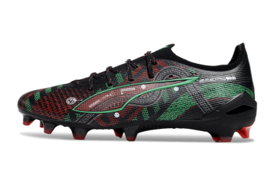 Men's Puma Ultra Ultimate FG Firm Ground Low-Tops Football Boots - Black/Red/Green