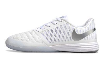 Men's Nike Lunar Gato 2 IC Indoor & Futsal Low-Tops Football Shoes - White/Silver