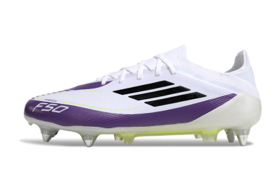 Men's Messi x Adidas F50 Elite SG Soft Ground Low-Tops Football Boots - White/Black/Purple
