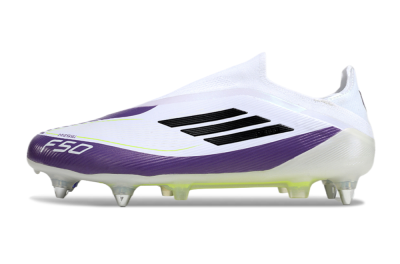 Men's Messi x Adidas F50 Elite Laceless SG Soft Ground Low-Tops Football Boots - White/Black/Purple