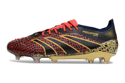 Men's Adidas Predator Elite FG Firm Ground Low-Tops Football Boots - Black/Red/Gold