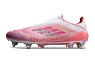 Men's Adidas F50 304 Elite Laceless SG Soft Ground Low-Tops Football Boots - Pink/White/Gold