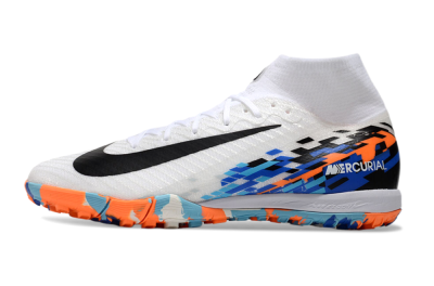 Unisex Nike Air Zoom Mercurial Superfly 10 Elite TF Artificial Turf High-Tops Football Shoes - White/Blue/Orange