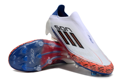 Men's Adidas F50 Elite Laceless FG Firm Ground Low-Tops Football Boots - White/Red/Blue