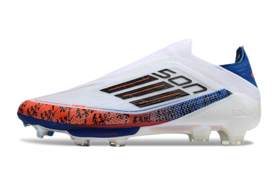 Men's Adidas F50 Elite Lightstrike Pro Laceless FG Firm Ground Low-Tops Football Boots - White/Orange/Blue