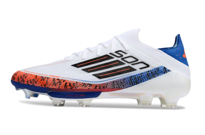 Men's Adidas F50 Elite Lightstrike Pro FG Firm Ground Low-Tops Football Boots - White/Orange/Blue