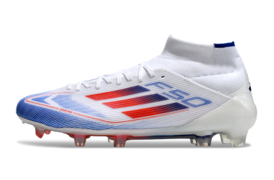 Men's Adidas F50 Elite Mid FG Firm Ground High-Tops Football Boots - White/Blue/Red