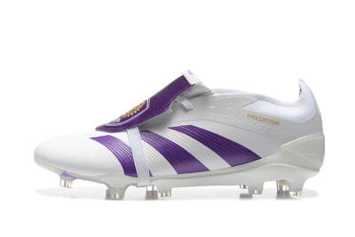 Men's Adidas Predator Accuracy Elite Foldover Tongue FG Firm Ground Low-Tops Football Boots - White/Purple/Gold