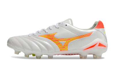 Men's Mizuno Morelia Neo 4 FG Firm Ground Low-Tops Football Boots - White/Red/Yellow