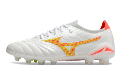 Men's Mizuno Morelia Neo 4 FG Firm Ground Low-Tops Football Boots - White/Red/Yellow