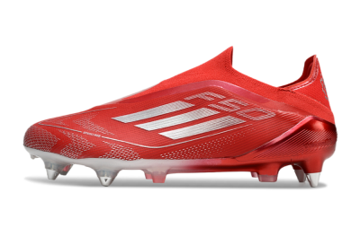 Men's Adidas F50 Elite Laceless SG Soft Ground Low-Tops Football Boots - Red/Silver
