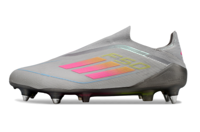 Men's Adidas F50 Elite Laceless SG Soft Ground Low-Tops Football Boots - Grey/Pink/Yellow