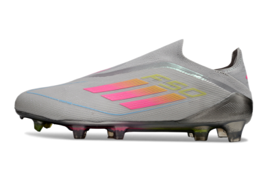 Men's Adidas F50 Elite Laceless FG Firm Ground Low-Tops Football Boots - Grey/Pink/Yellow