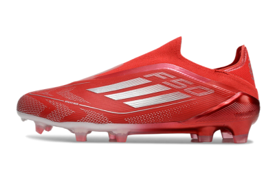 Men's Adidas F50 Elite Laceless FG Firm Ground Low-Tops Football Boots - Red/Silver