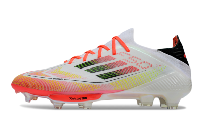 Men's Adidas F50 Lightstrike Elite Laceless FG Firm Ground Low-Tops Football Boots - White/Red/Yellow
