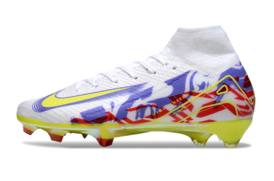 Men's Nike Air Zoom Mercurial Superfly 10 Elite FG Firm Ground High-Tops Football Boots - White/Purple/Yellow/Red