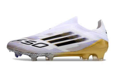 Men's Adidas F50 Elite Laceless FG Firm Ground Low-Tops Football Boots - White/Black/Gold