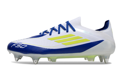 Men's Adidas F50 Elite SG Soft Ground Low-Tops Football Boots - White/Blue/Yellow