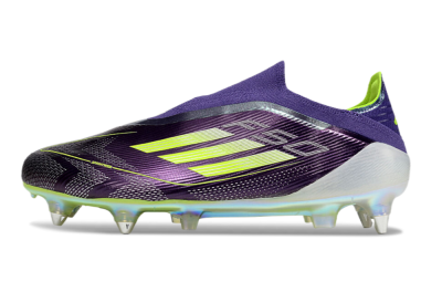 Men's Adidas F50 Elite Laceless SG Soft Ground Low-Tops Football Boots - Purple/Yellow/White