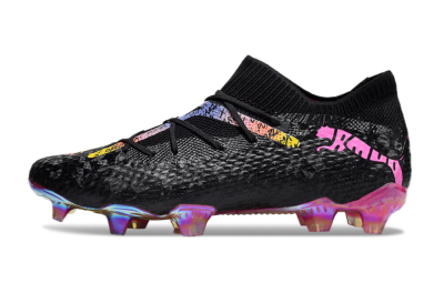 Men's Puma Future Ultimate FG Firm Ground Low-Tops Football Boots - Black/Pink/Yellow