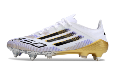 Men's Adidas F50 Elite SG Soft Ground Low-Tops Football Boots - White/Blue/Black/Gold