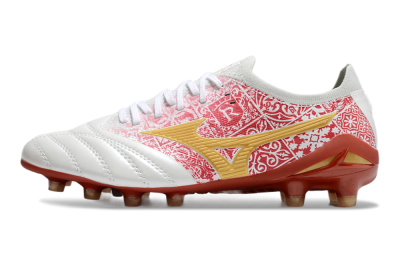 Men's Mizuno Morelia Neo 4 Bate FG Firm Ground Low-Tops Football Boots - White/Red/Yellow